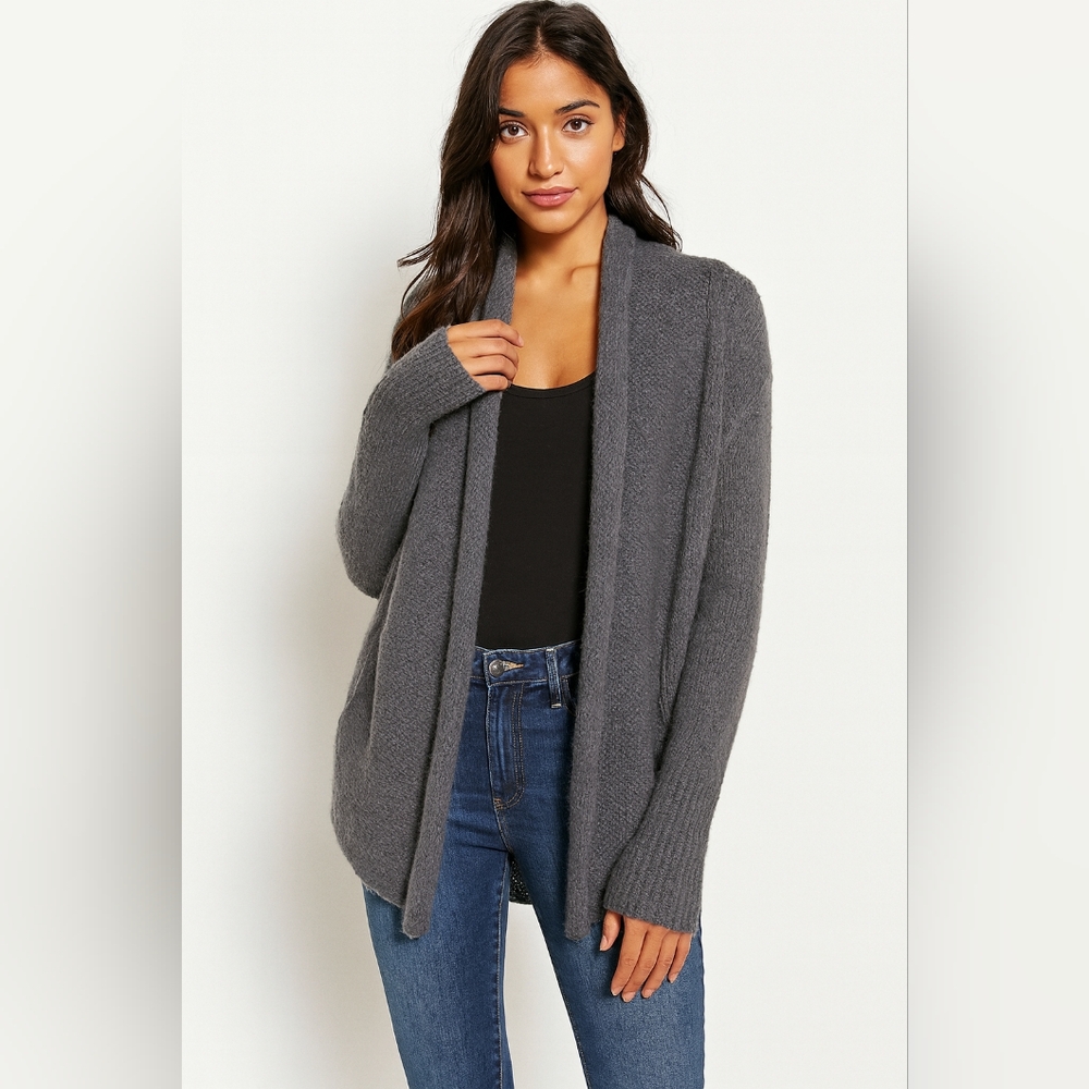 Wooden Ships Mohair Wool Cardigan Soft Fuzzy Open Knit Cozy Layering Sweater